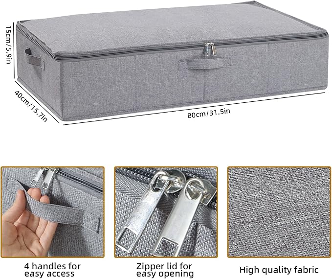 Under the Bed Storage Bins, 31.5 x 15.7 x 5.9 Inch Closet Organizers with Reinforced Handles for Blanket, Sheets, Pillows, Towels, Shoes, Grey, 3 Pack-Ruum Studio Home