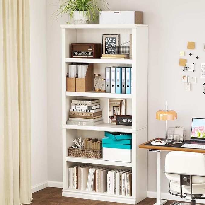 70-Inch Tall White Bookcase, 5 Tiers Shelves Open Storage Bookshelf, 33 in Wide Anti Tipping Indoor Furniture, Book Cases for Home Library Office Bedroom School-Ruum Studio Home