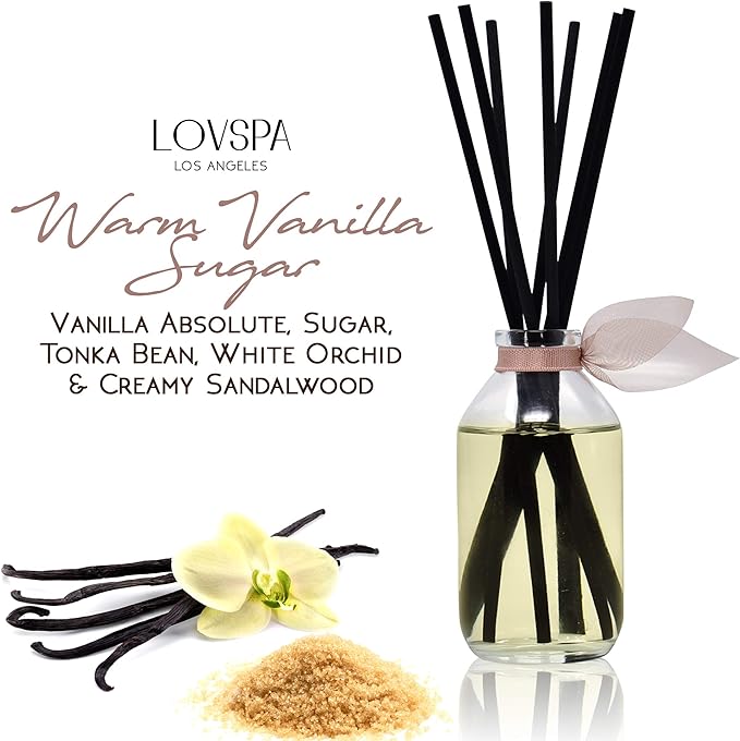 LOVSPA Reed Diffuser Set, Warm Vanilla Sugar Scented Oil Diffuser with Sticks, Home Fragrance Accessories for Bathroom Shelf Decor, Aroma Diffusers for Home or Office Fall Decor, USA Made-Ruum Studio Home