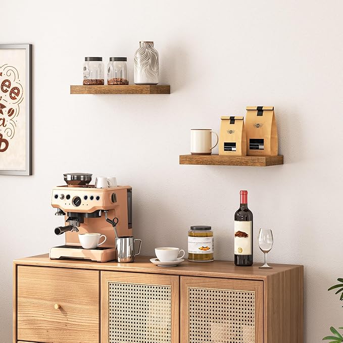 HOOBRO Floating Shelves for Wall, Wall Mounted Shelf Set of 2, 15.7" Hanging Shelf with Invisible Brackets, for Wall in Bathroom, Bedroom, Toilet, Kitchen, Living Room, Office, Rustic Brown BF40BJ01-Ruum Studio Home