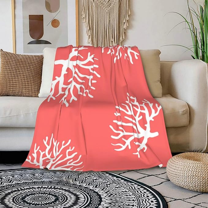 HGOD DESIGNS Beach Coral Fleece Throw Blanket Soft Cozy Coral Fuzzy Blanket Caring for Women & Adults Ocean Coral Pink Branch Reef Nature Red White Plush Microfiber Blanket 50"x60"-Ruum Studio Home