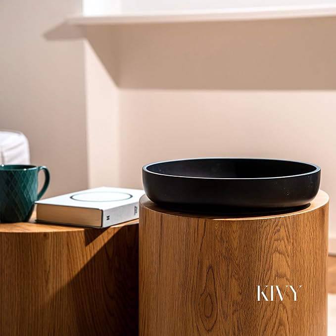KIVY Concrete Fruit Bowl for Kitchen Counter - Large Decorative Bowl for Home Decor - Modern Key Bowl for Entryway Table - Concrete Bowl - Decorative Bowls for Home Decor - Black Fruit Bowl Decor-Ruum Studio Home