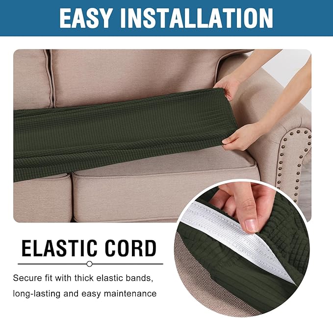 H.VERSAILTEX Super Stretch Individual Seat Cushion Covers Sofa Covers Couch Covers Slipcover Sets Thick Jacquard Textured Twill Fabric (3 Piece XL Sofa Cushion Covers, Olive)-Ruum Studio Home