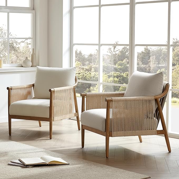 CHITA Braid Armchair, Modern Accent Chair for Living Room, Cream-Ruum Studio Home
