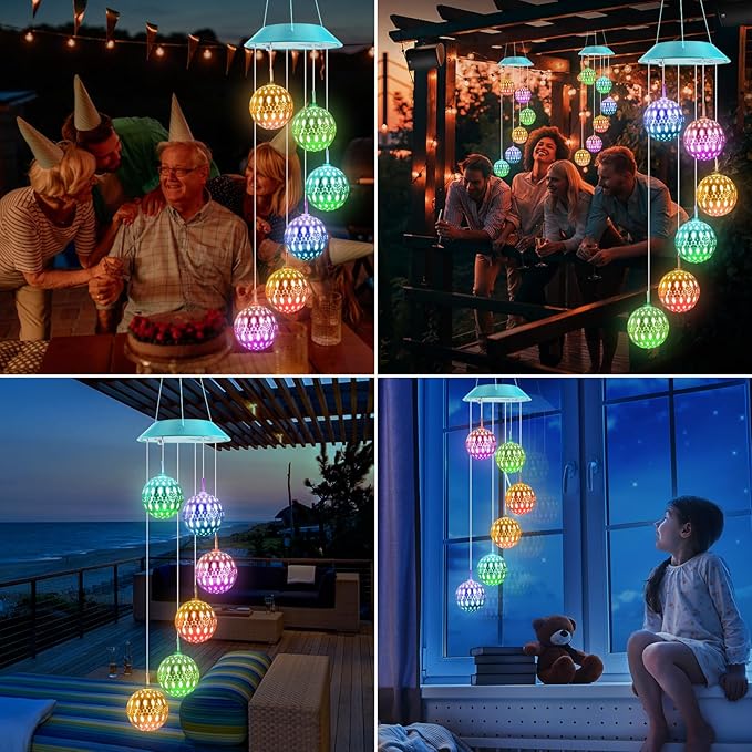 Toodour Solar Wind Chime, Color Changing Moroccan Ball Wind Chimes, LED Decorative Mobile, Gifts for Mom, Waterproof Outdoor Decorative Lights for Garden, Patio, Party, Yard, Outdoor Decorations-Ruum Studio Home