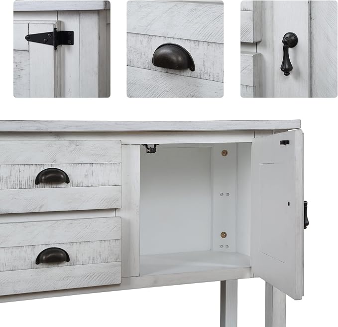 Solid Wood Farmhouse Console Table,Sofa Table with Storage Drawers and Shelves,Entryway Table for Entry Hallway Foyer Sofa Side Table,Fully Assembled (48" Antique White)-Ruum Studio Home