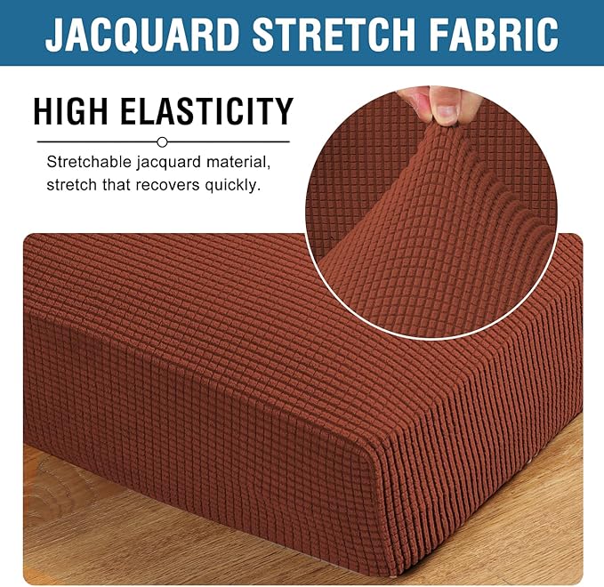 H.VERSAILTEX Super Stretch Individual Seat Cushion Covers - Sofa & Couch Cushion Slipcover Sets - Thick Jacquard Textured Twill Fabric (3 Piece, Rust)-Ruum Studio Home