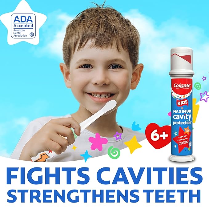Colgate Kids Toothpaste Pump with Fluoride for Cavity Protection, Ages 6+, ADA Accepted, Bubble Fruit, 4.4 Ounce, 6 Pack-Ruum Studio Home