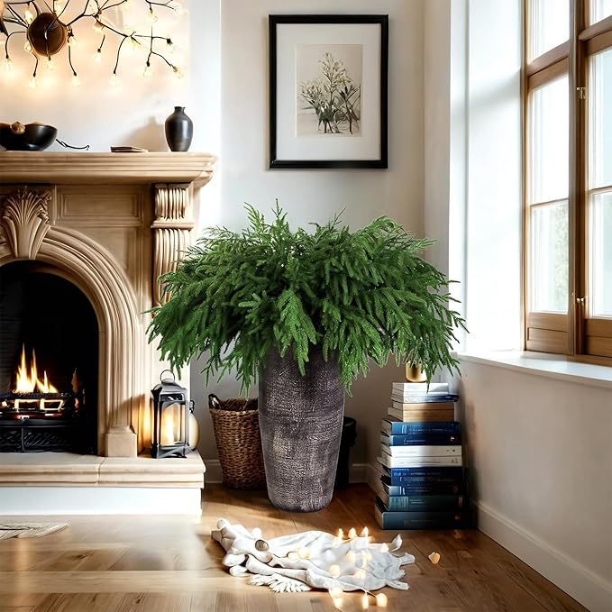 12Pcs Artificial Norfolk Pine Branches 36" Plastic Christmas Plants Decor Faux Greenery Stems Pine Picks Outdoor Faux Plants UV Resistant for Xmas Indoor, Front Porch Home Décor (12, 36inch)-Ruum Studio Home