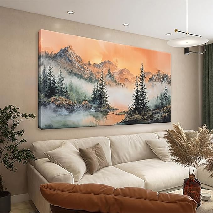 Tsomzxng Large Mountain Wall Art For Living Room Canvas Art Wall Decor For Office Wall Decorations Picture For Bedroom Forest River Landscape Prints Paintings Modern Pictures Artwork 24 X 48 In-Ruum Studio Home