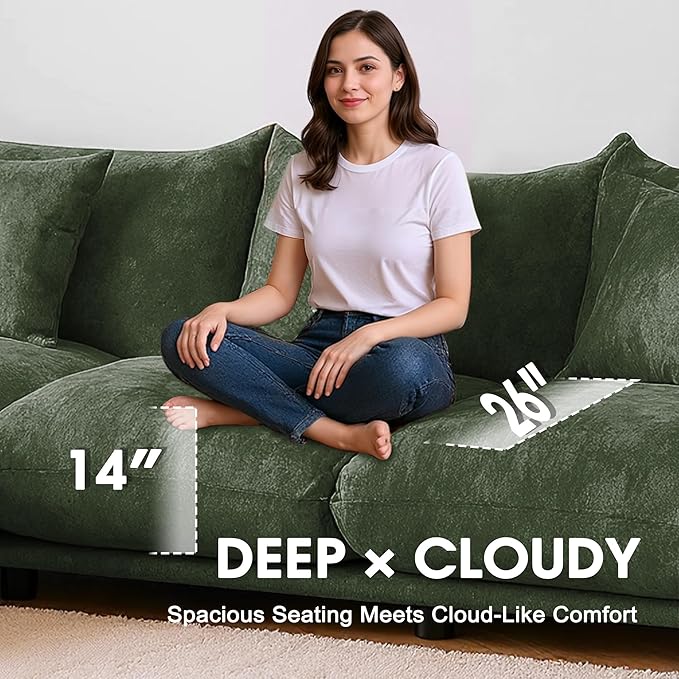 Modern Minimalist Chenille Modular Sectional Sofa, Oversized Couch and Loveseat Set with Thick Cushions, Upholstered Sofa for Small Spaces, Living Room, Bedroom, Office, Apartment(Green,75" Loveseat)-Ruum Studio Home