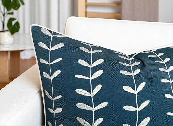 VAGMINE Embroidered Lollipop Pillow Cover - 20x20 Inches Square - 100% Cotton Teal Decorative Cushion Cover - Subtle Modern Pattern - Vibrant Accent for Sofa, Bed, Chair, Living Room-Ruum Studio Home