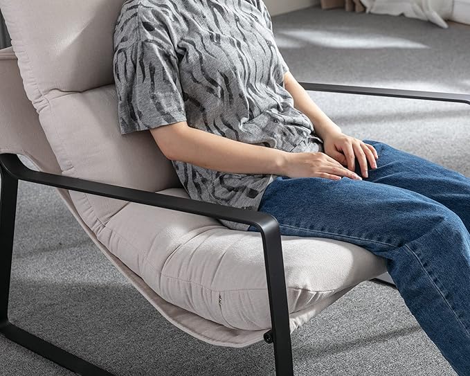 DUOMAY Mid-Century Accent Chair Armchair, Comfy Linen Fabric Leisure Chair Lazy Chair with Metal Leg for Living Room Bedroom Office Apartment, White-Ruum Studio Home