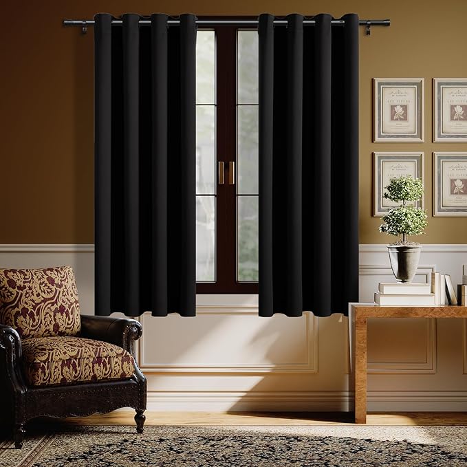 H.VERSAILTEX Black Blackout Curtain Blinds Kitchen Curtains Energy Smart Decoration Thermal Insulated Blackout Curtains for Bedroom/Small Window,2 Panels,Grommet,52 by 63 Inch-Ruum Studio Home
