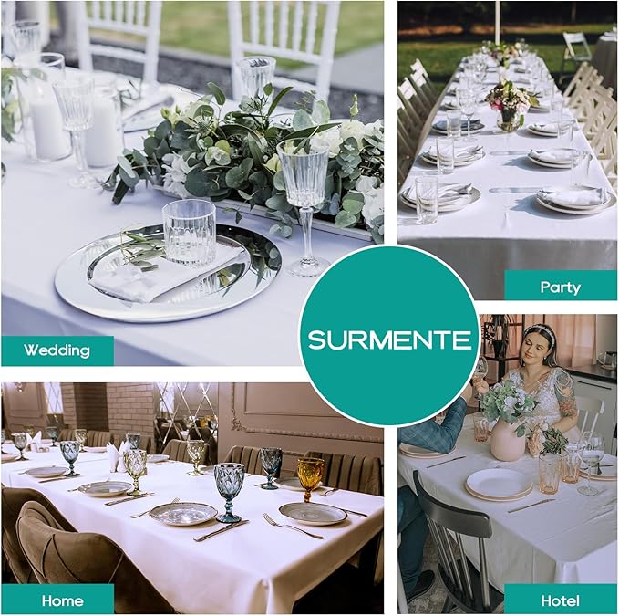 Surmente 10 Pack White Rectangle Tablecloth 90 x 156-inch Rectangular Polyester Table Cloth for Weddings, Banquets, or Restaurants-Ruum Studio Home