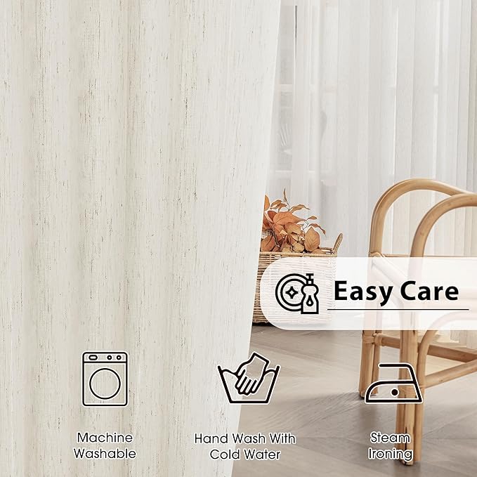 FMFUNCTEX Linen Sheer Curtains for Bedroom, Beige Curtains 84 inches Long for Living Room, Natural Flax Blend Window Draperies for Farmhouse Curtain, Rod Pocket 2 Panels-Ruum Studio Home