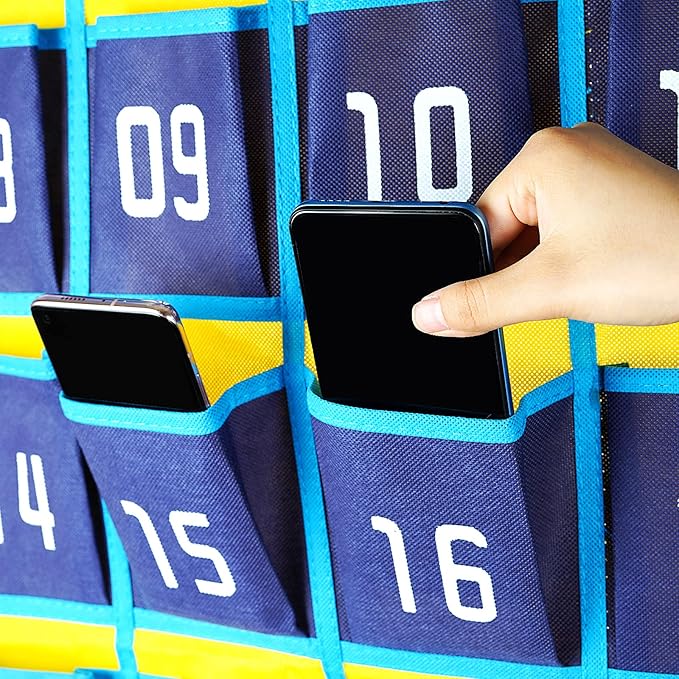 Loghot Classroom Accessories Closet Pocket Chart for Cell Phones Holder Wall Door Hanging Organizer (30 Pockets Blue)-Ruum Studio Home