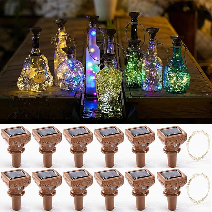 YJFWAL Upgraded 12 Pack Solar Wine Bottle Lights, 20 LEDs Waterproof Copper Light, Bottle Light Fairy Cork String Lights for Yard Patio Decor, DIY Birthday Gift for Mom Grandma Girlfriend(Multicolor)-Ruum Studio Home