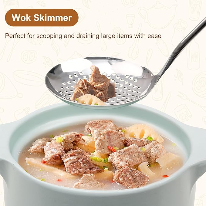 FJNATINH Stainless Steel Wok Tools Set,Wok Utensil - Wok Spatula,Turner,Ladle,Skimmer Tool Set,Mirror Polished Stainless Steel Cooking Utensils 14.6-15.2" Kitchen Utensils Cookware, Pack of 4-Ruum Studio Home