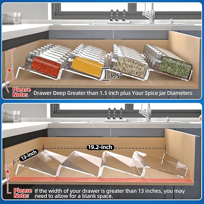 MIUKAA Clear Acrylic Spice Drawer Organizer, 4 Tier Seasoning Jars Drawers Insert, Kitchen Spice Rack Tray for Drawer/Countertop (Jars not included)-Ruum Studio Home