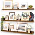 Picture Ledge Wall Shelves 48 Inches Width Set of 3, Solid Pine Wood Rustic Floating Ledge for Kids' Room Bedroom Kitchen Bathroom, Long Floating Shelves for Wall Decor, Walnut-Ruum Studio Home