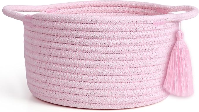 Empty Gift Basket – SweetMemo Mini Woven Rope Organizer Baskets for Gifting, Baby Shower, Desk, Makeup Brushes, Bathroom, Shelves – Small Decorative Storage Bin with Gift Bag & Ribbon – Blush Pink-Ruum Studio Home