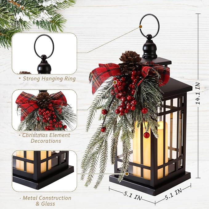 Christmas Lantern Christmas Decorative Lantern Snow Globe Christmas Decorations Indoor Outdoor Flashing Candle Lights, Dining Table Fireplace Decoration Hanging Candle Lanterns Holiday Decor-Ruum Studio Home