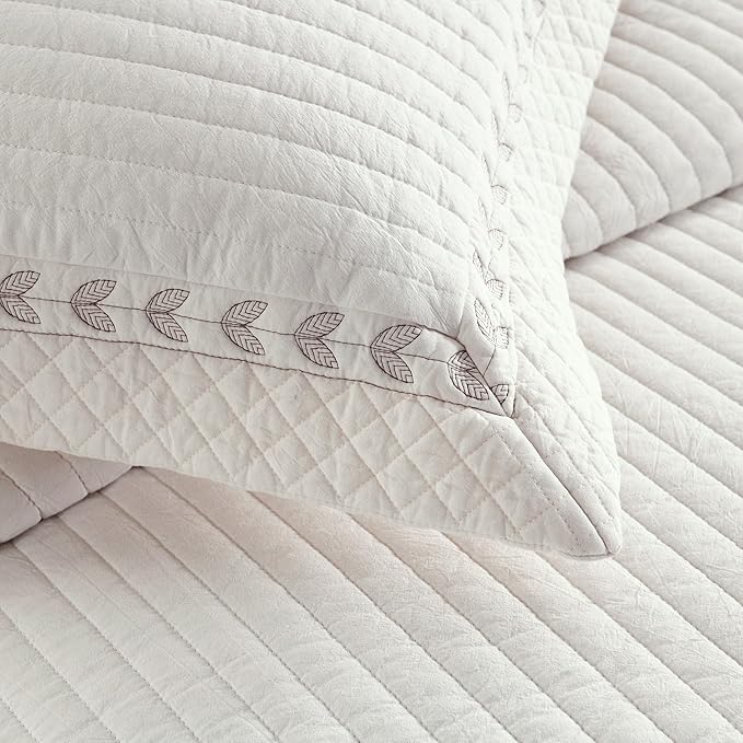 MarCielo 100% Cotton Quilt Set White Lightweight Bedspread with Scalloped Edge, Farmhouse Vintage Bedding, All Season Use(TC Off-White,Queen (96"x102"))-Ruum Studio Home