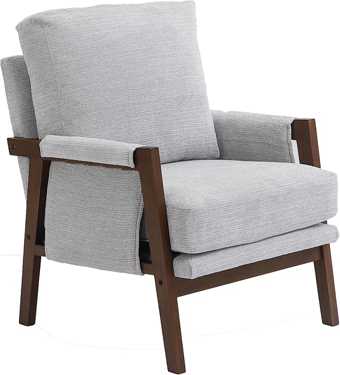 Modern Accent Chair for Living Room Mid Century Arm Chair Upholstered Bedroom Chair Comfy Lounge Chair with Solid Wood Frame, White-Ruum Studio Home