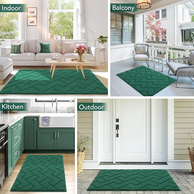 hicorfe Indoor Door Mat,Non Slip Door Mats,32"x48" Front Back Door Mat Rubber Backing,Absorbent Resist Dirt Entrance Inside Floor Mats for Entryway Washable Low-Profile(Evergreen)-Ruum Studio Home
