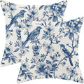 Navy Blue Spring Floral Pillow Covers 18 x 18 Inch Set of 2 for Chinoiserie Vintage Flowers Bird Decor Throw Pillows Plant Farmhouse Outdoor Decorative Cushion Cases for Couch Bed Decorations-Ruum Studio Home