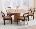 EALSON Mid Century Modern Rattan Dining Chairs Set of 4 Farmhouse Black Wood Kitchen Chairs with Cane Back Leather Upholstered Accent Armless Chairs for Dining/Living Room Restaurant, Brown-Ruum Studio Home