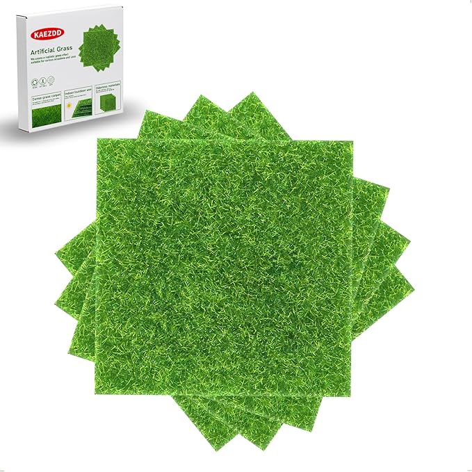 4 Packs 6 X 6 Inch Fake Grass Decor for Crafts, Artificial Grass for Dollhouse Miniature Ornament Projects, Model Turf Grass for DIY Fairy Garden Accessories and Decor Kit-Ruum Studio Home