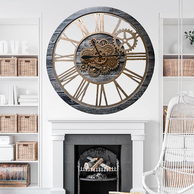 The Gears Clock 36'' Inch Real Moving Gear Wall Clock Vintage Industrial Oversized Rustic Farmhouse (Vintage Carbon Grey and Bronze)-Ruum Studio Home