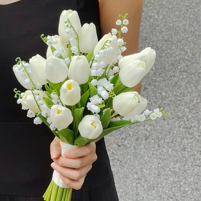 20pcs White Artificial Tulip Fake Flower 12.9 Inch Spring Mother's Day Easter Gift for Home Kitchen Wedding Decoration-Ruum Studio Home