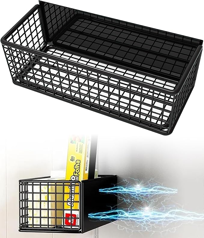 Magnetic Basket Fridge Organizer Wire Bins Pencil Holder Whiteboard Accessories Home Kitchen Organization (Black-High)-Ruum Studio Home