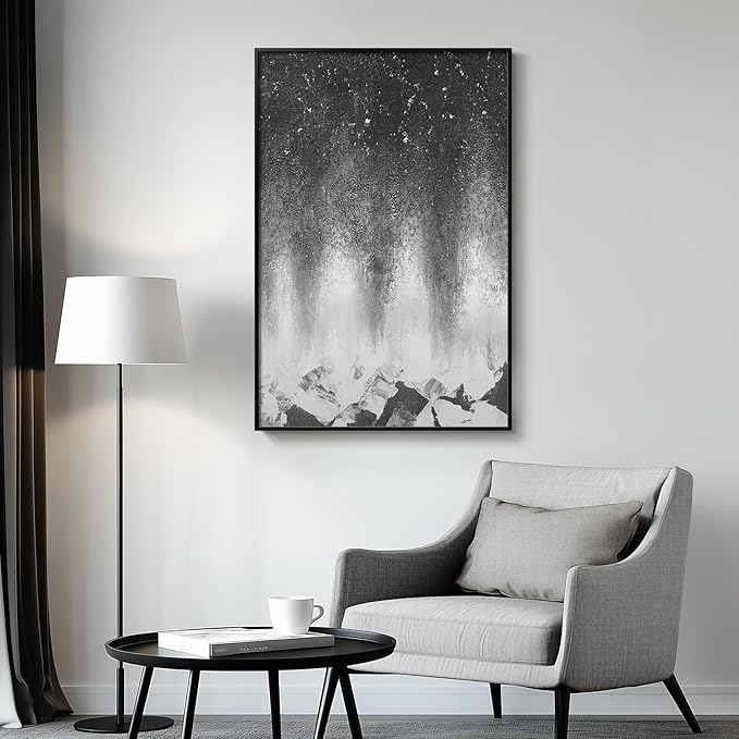 Framed Black and White Abstract Wall Art, Modern Large Canvas Paintings Artwork for Walls, Minimalist Abstract Starry Night Art Prints Pictures for Living Room Hallway Bedroom Office Bathroom Wall Decor 24x36 Inch-Ruum Studio Home