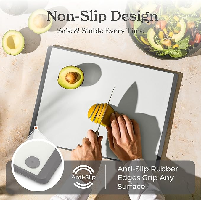 SMIRLY Plastic Cutting Board Set 3 Pieces, Non-Slip Dishwasher Safe Chopping Boards for Kitchen, Grey & White-Ruum Studio Home
