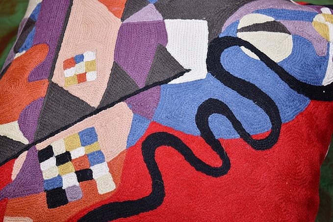 Kandinsky Modern Couch Pillow Cover - Red Flow | Abstract Pillows | Mid Century Chair Cushions | Handmade Wool Size 18x18-Ruum Studio Home