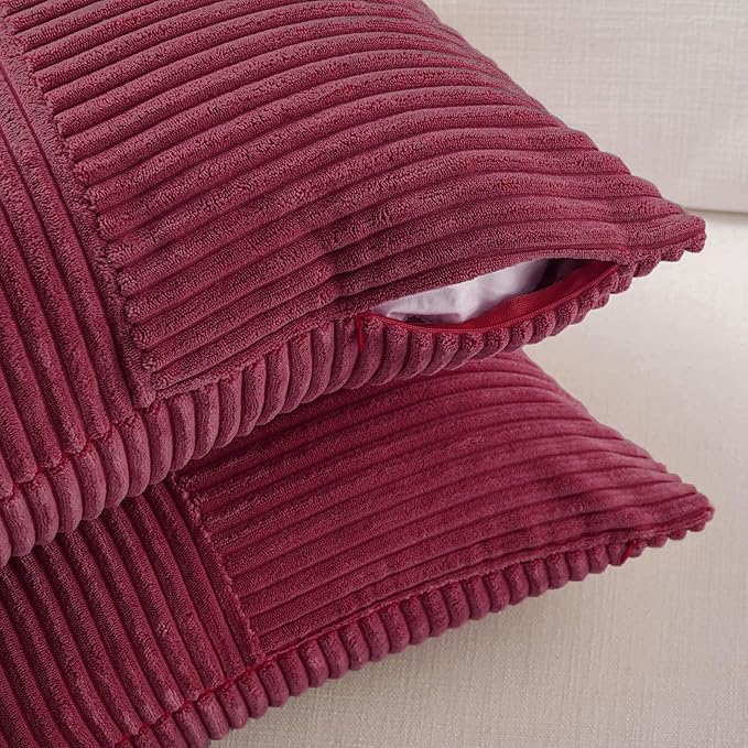 Fancy Homi 2 Packs Burgundy Samll Decorative Throw Pillow Covers 14x14 Inch with for Couch Bed Sofa, Rustic Farmhouse Boho Home Decor, Soft Corss Patchwork Corduroy Square Cushion Case 35x35 cm-Ruum Studio Home