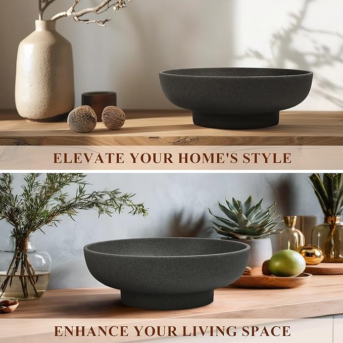 Large Decorative Resin Bowl, Modern Handicraft Bowls for Home Decor, Decorative Fruit Bowl for Kitchen Counter, Stylish Key Bowl for Entry Table, Artificial Stone Black-Ruum Studio Home