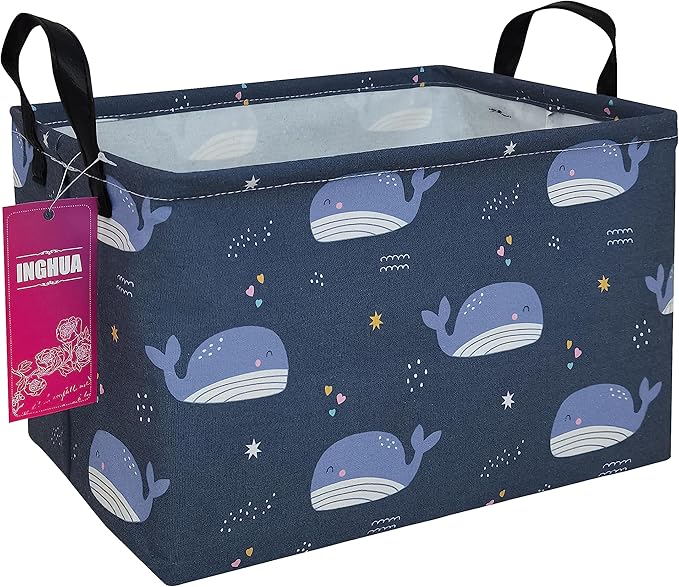 Rectangular Storage Basket Fabric Organizer Bin for Toys,Books,Clothes,Gifts,Pets-Perfect for Home,Office,Nursery,Dorm,Shelf(Rec-Blue Whale )-Ruum Studio Home