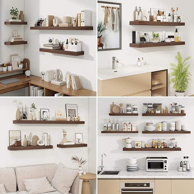 fuqing Floating Shelves for Wall, Bathroom Shelf Wall Mounted for Storage, Shelves with Invisible Bracket for Bedroom, Kitchen, Living Room, Farmhouse Small Book Shelf, 40 Inch Set of 2, Walnut-Ruum Studio Home