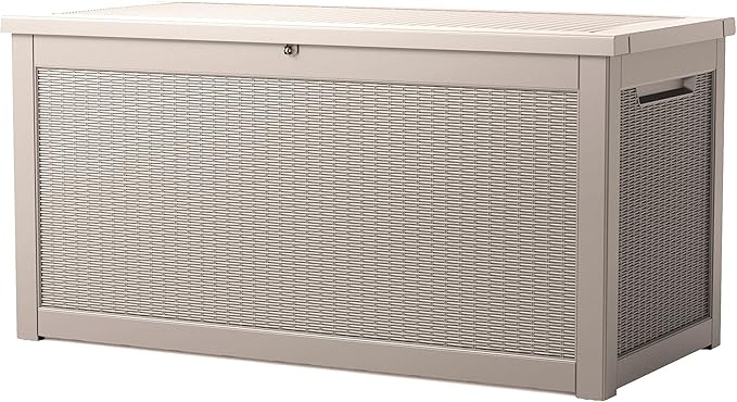 260 Gallon Storage Box, Waterproof Resin Deck Box with Steel Support & Hydraulic Rod, Lockable Storage Bench for Indoor & Outdoor Use, Storage Bin for Patio Cushions, Garden Tools, Grey-Ruum Studio Home