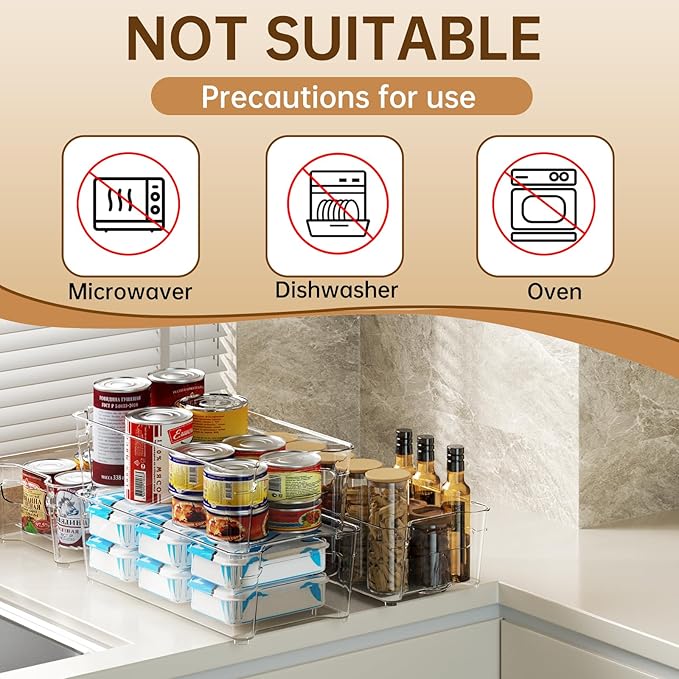 Clear Fridge Organizer, Refrigerator Organizer Bins with Handle, Freezer, Kitchen Cabinet, Pantry Organization, BPA Free Fridge Organizers (12.4 inch 8 Pack)-Ruum Studio Home