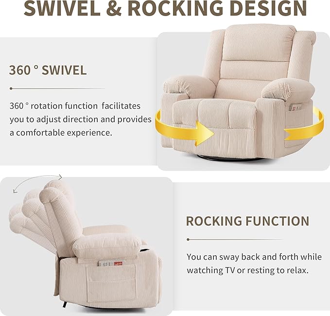 Recliner Chair Modern Ergonomic Lounge Swivel Single Sofa Seat Living Room Recliners on Clearance Foam Filling-Ruum Studio Home