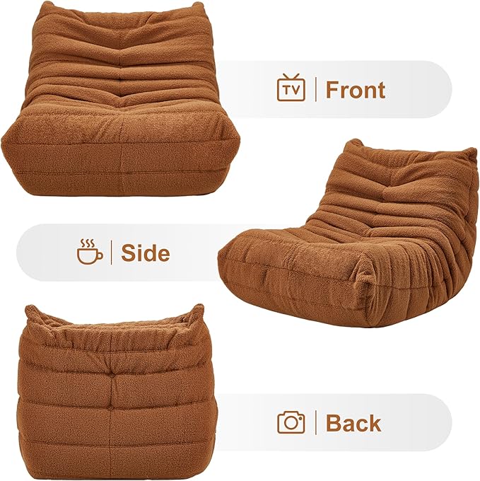 Bean Bag Chairs for Adults Giant Bean Bag Chair Memory Foam BeanBag Chair Big Bean Bag Sofa with Filler Faux Fur Fireside Beanbags Lazy Sofa for Living Room Bedroom Dorm Office (Brown Teddy)-Ruum Studio Home
