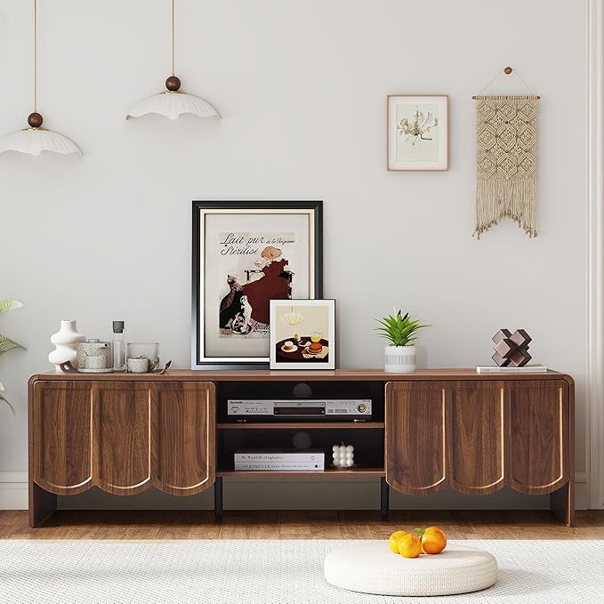 ORRD 63'' TV Stand, Modern TV Console Table Wave Panel Television Stands Entertainment Media Center with Storage Compartment and Sliding Door for Living Room (Walnut)-Ruum Studio Home