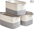 Cotton Rope Storage Basket Set of 3 (15"x10.2"x9.1") - Rectangle Storage Bins - Versatile Toy Storage Organizer - Perfect for Kids, Dog Toys, Books, Shelves - White & Grey-Ruum Studio Home