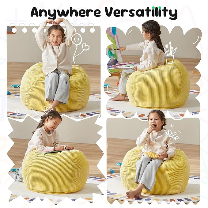 Hobestluk 2.5FT Bean Bag Chair Beanbags Small Bean Bag Chair with Filler Included Teardrop Bean Bag with Removable Cover for Bedroom Living Room (Small, Yellow)-Ruum Studio Home